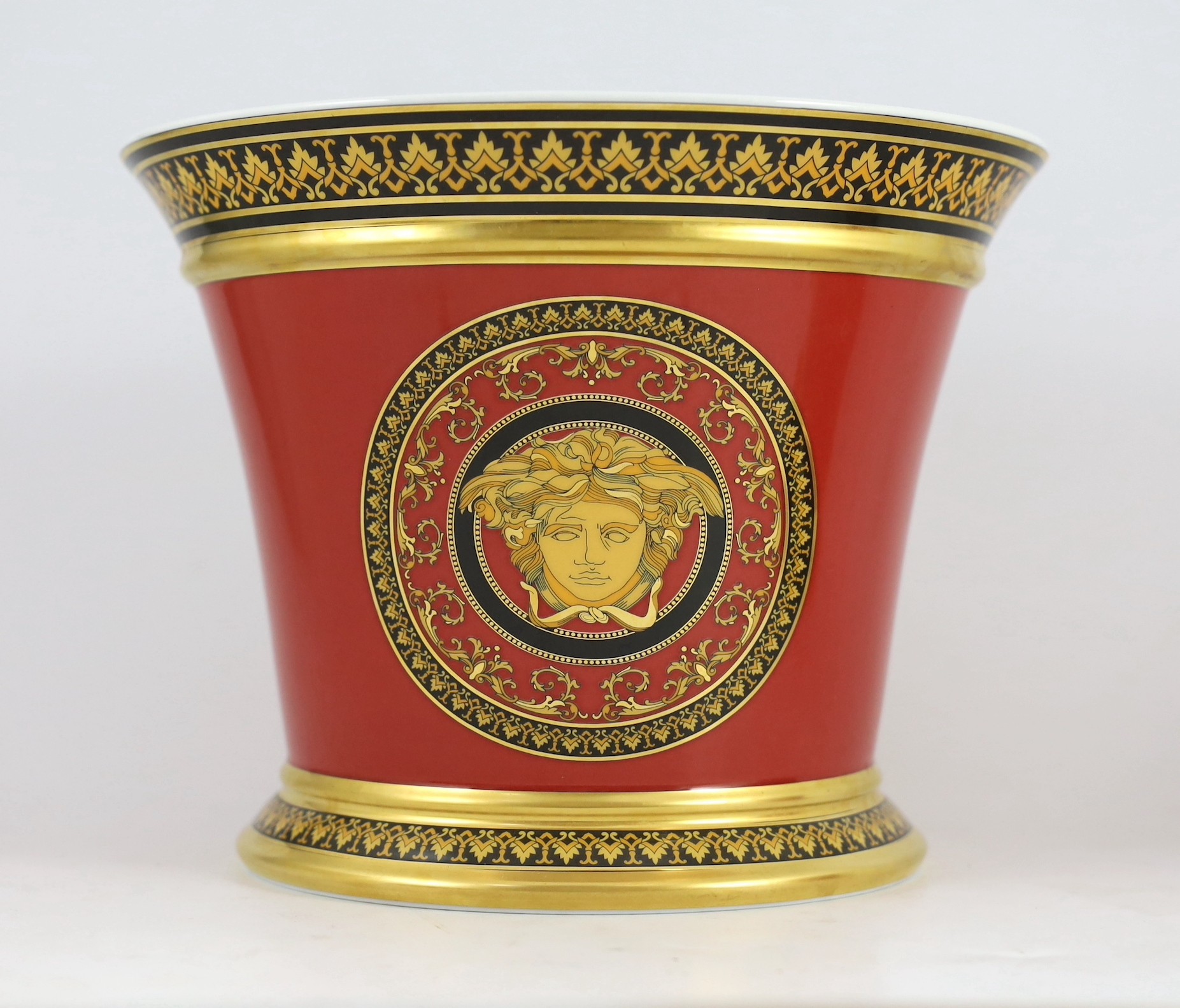 Rosenthal for Versace. A graduated pair of Medusa pattern jardinieres 19.5cm and 14.5cm high